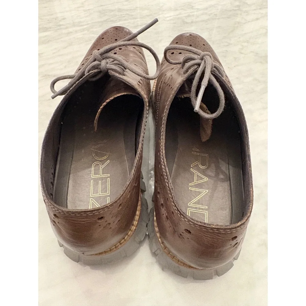 Cole Haan Zerogrand Wingtip Oxfords Brown Leather Brogue Gray Sole Men 9.5M Shoe